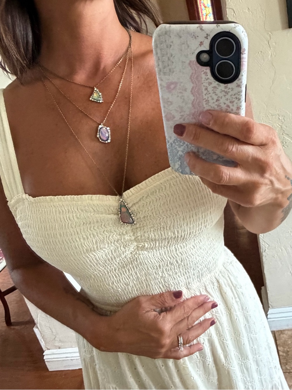 Chloe + Isabel Layered Gold Necklaces with Iridescent Stone Pendants